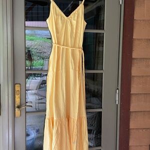 White House Black Market yellow spaghetti strap v neck braided belt sun dress S